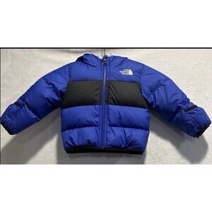 The North Face Infant Puffer Down 550 Jacket Hood Fleece Lined Blue Black 6-12M